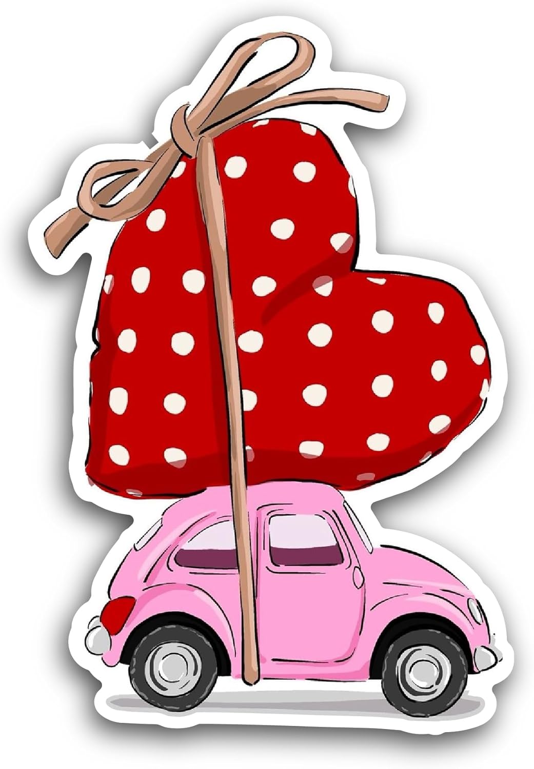 2 (Pieces) 3" and 5" Car with Red Heart Sticker, Waterproof Vinyl Decals for Many Purpose Like Cars, Trucks, Laptops, Phones, Windows and More