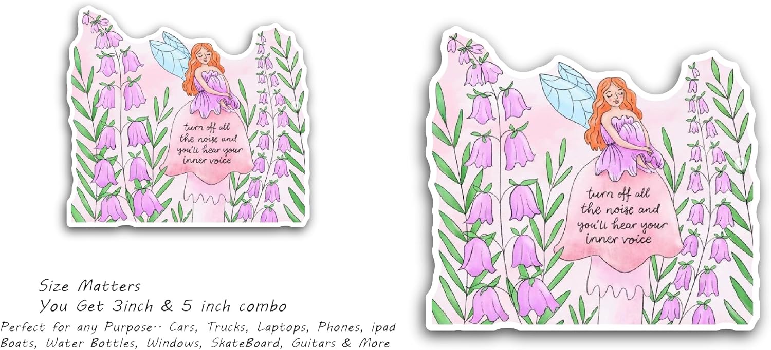 2 (Pieces) 3" and 5" Flower Fairy Sticker, Waterproof Vinyl Decals for Many Purpose Like Cars, Trucks, Laptops, Phones, Windows and More