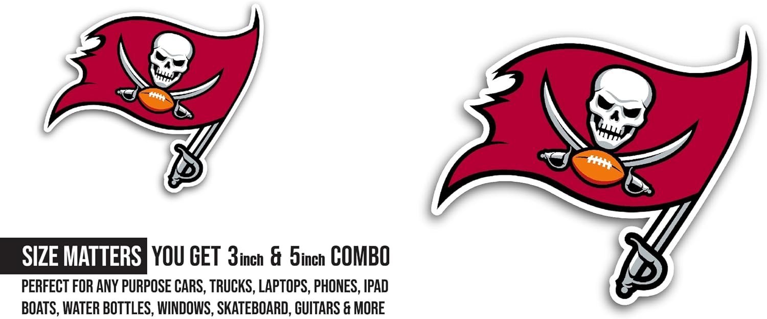 2 (Pieces) 3" and 5" Tampa B@y Buccaneers Decal Sticker, Waterproof Vinyl Decals for Many Purpose Like Cars, Trucks, Laptops, Phones, Windows and More
