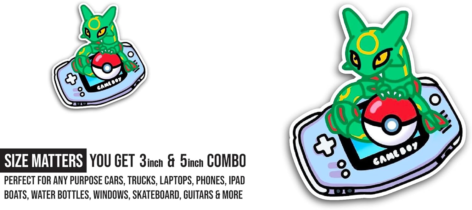 2 (Pieces) 3" and 5" Pokem0n Art Sticker, Waterproof Vinyl Decals for Many Purpose Like Cars, Trucks, Laptops, Phones, Windows and More