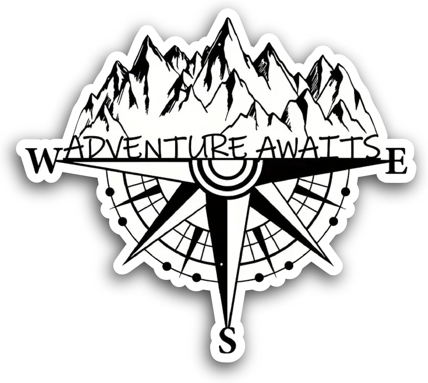 2 (Pieces) 3" and 5" Mountain and Compass Sticker, Waterproof Vinyl Decals for Many Purpose Like Cars, Trucks, Laptops, Phones, Windows and More