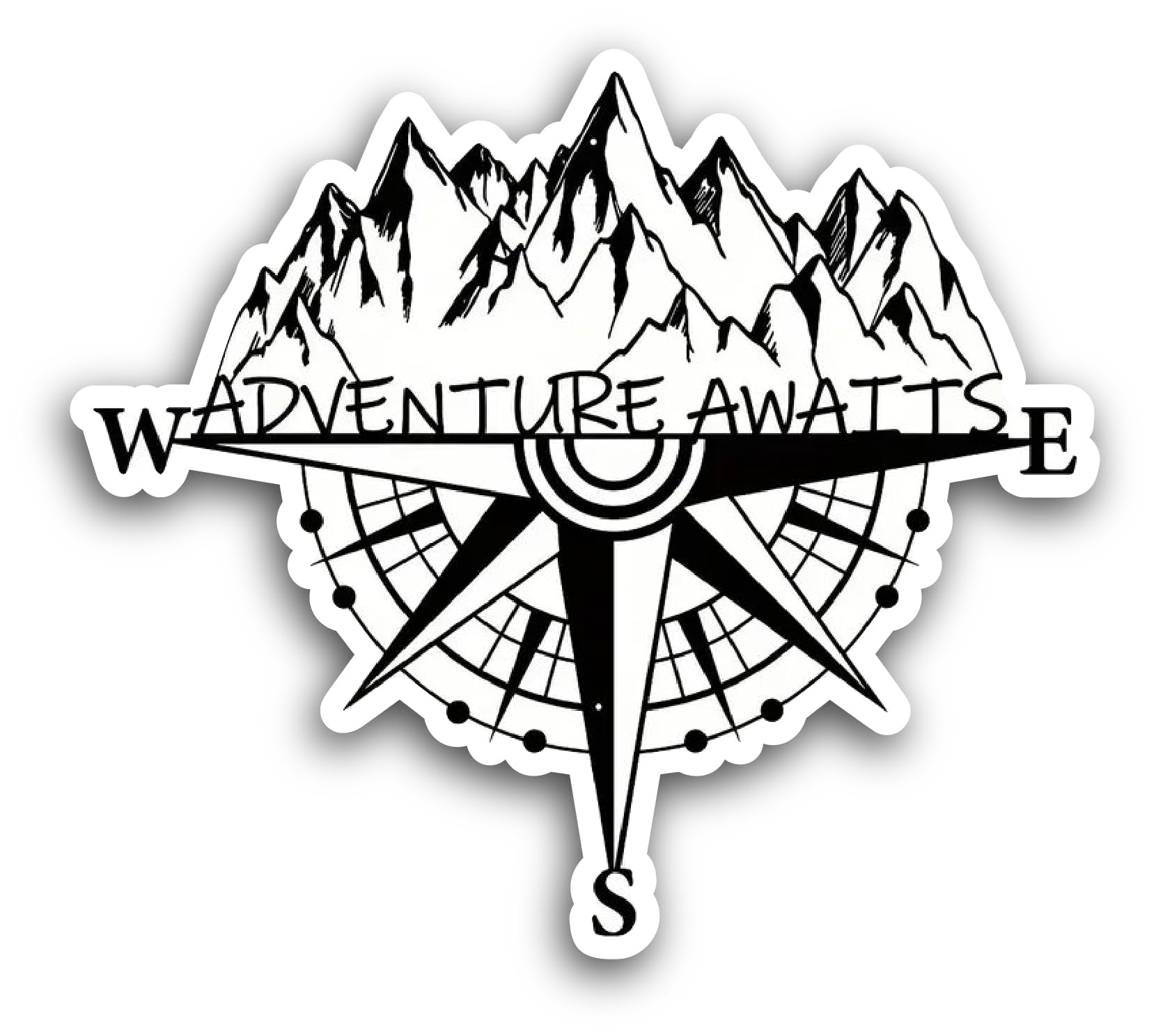 2 (Pieces) 3" and 5" Mountain and Compass Sticker, Waterproof Vinyl Decals for Many Purpose Like Car
