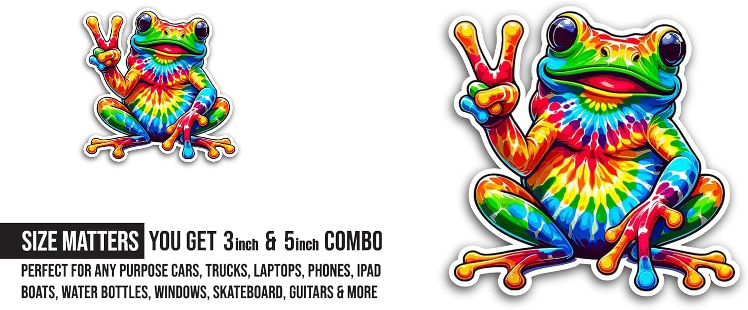 2 (Pieces) 3" and 5" Frog Peace Sign Sticker, Waterproof Vinyl Decals for Many Purpose Like Cars, Trucks, Laptops, Phones, Windows and More