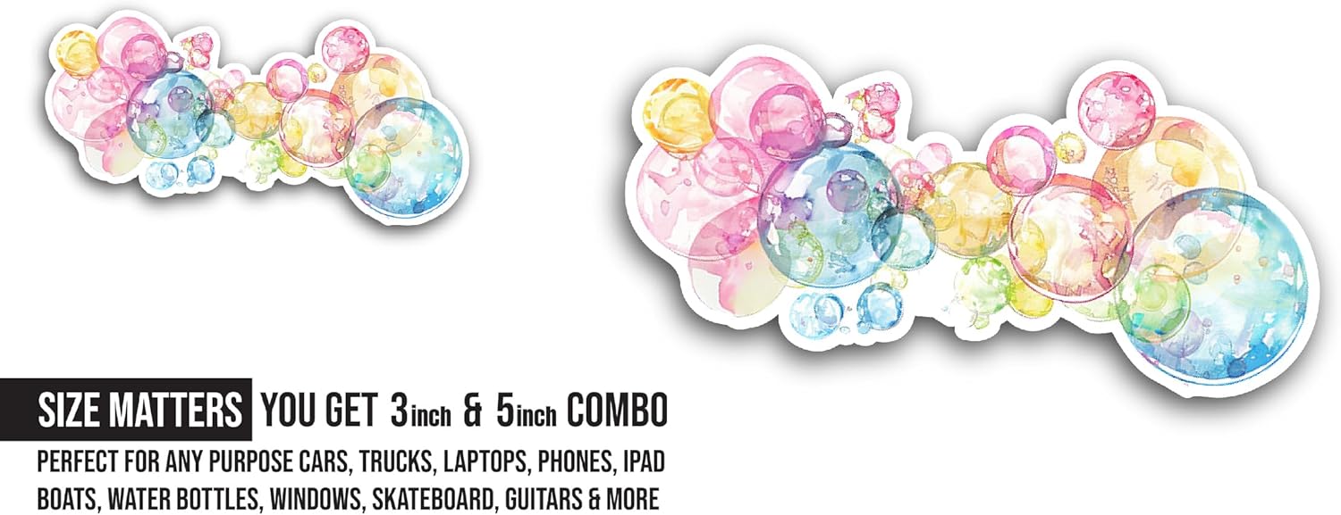 2 (Pieces) 3" and 5" Pink and Blue Bubbles Sticker, Waterproof Vinyl Decals for Many Purpose Like Cars, Trucks, Laptops, Phones, Windows and More