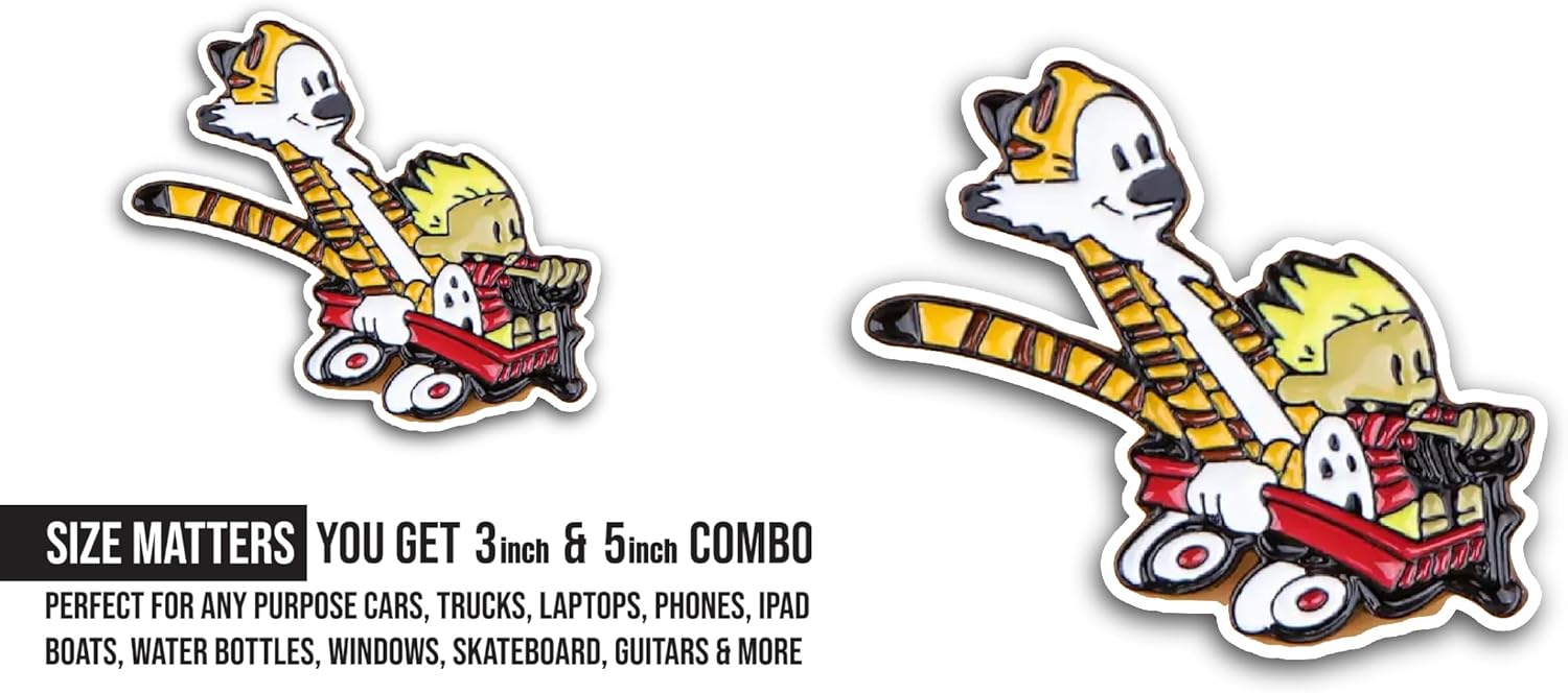 2 (Pieces) 3" and 5" Tiger with Boy Sticker, Waterproof Vinyl Decals for Many Purpose Like Cars, Trucks, Laptops, Phones, Windows and More