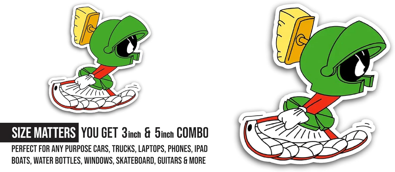 2 (Pieces) 3" and 5" Cartoon Character with Green Helmet Running Sticker, Waterproof Vinyl Decals for Many Purpose Like Cars, Trucks, Laptops, Phones, Windows and More