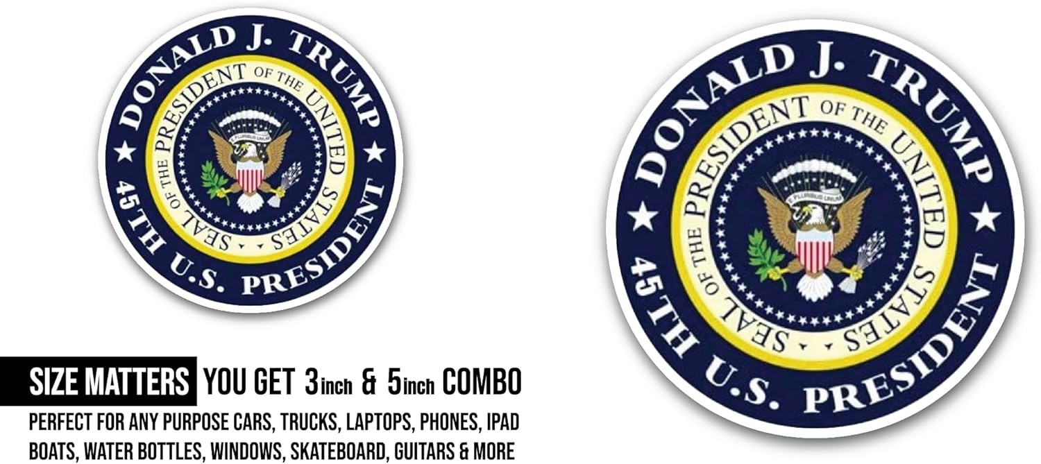 2 (Pieces) 3" and 5" Donald J Trump Sticker, Waterproof Vinyl Decals for Many Purpose Like Cars, Trucks, Laptops, Phones, Windows and More