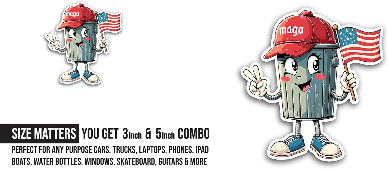 2 (Pieces) 3" and 5" MAGA Trash Can Sticker, Waterproof Vinyl Decals for Many Purpose Like Cars, Trucks, Laptops, Phones, Windows and More