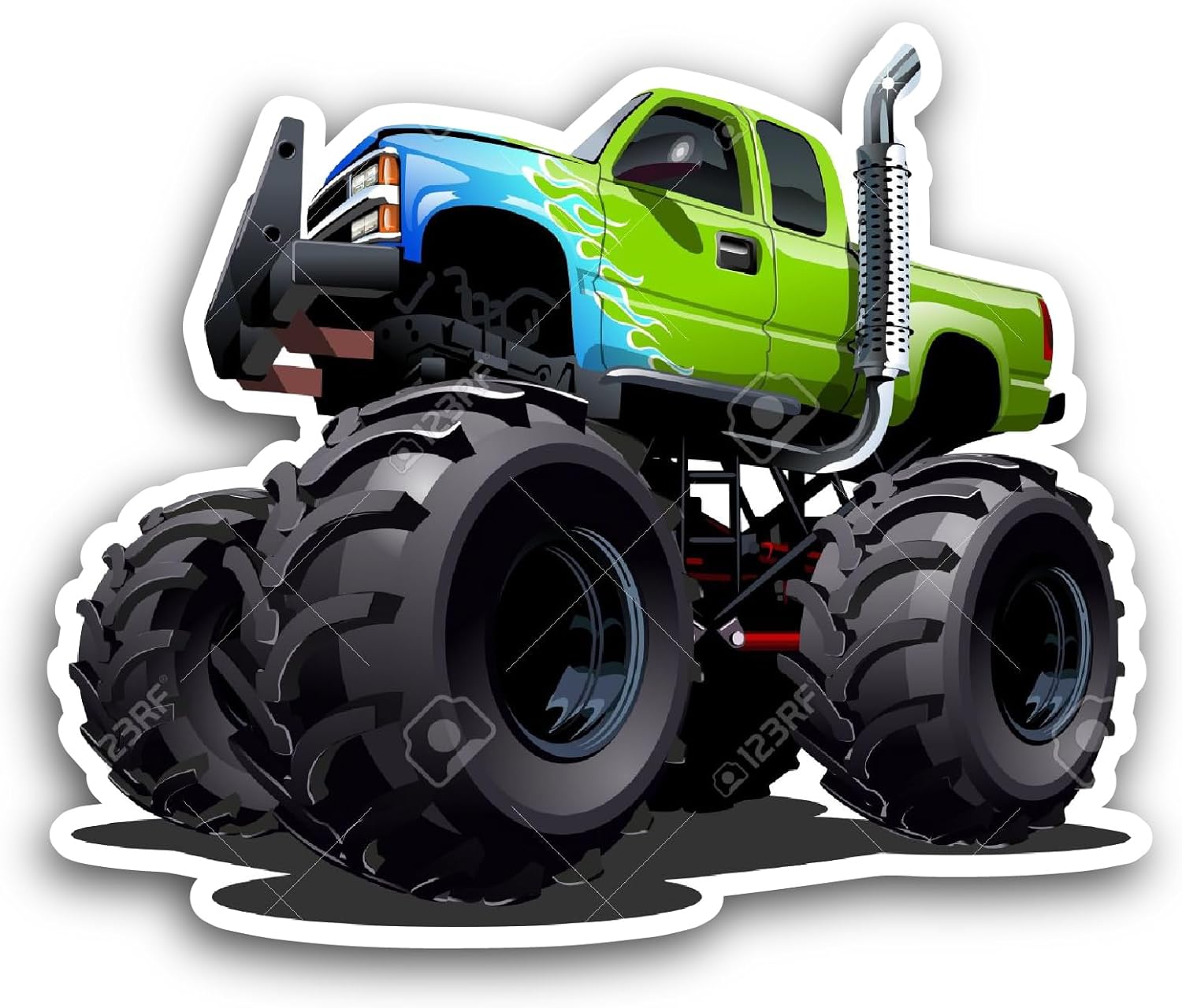 2 (Pieces) 3" and 5" Green Monster Truck Sticker, Waterproof Vinyl Decals for Many Purpose Like Cars, Trucks, Laptops, Phones, Windows and More