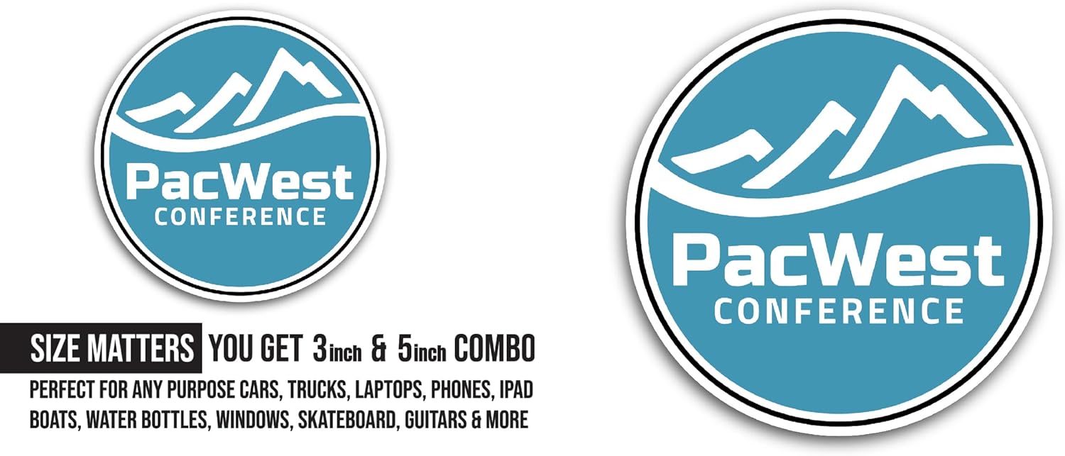 2 (Pieces) 3" and 5" Pacific West C0nference Logo Sticker, Waterproof Vinyl Decals for Many Purpose Like Cars, Trucks, Laptops, Phones, Windows and More