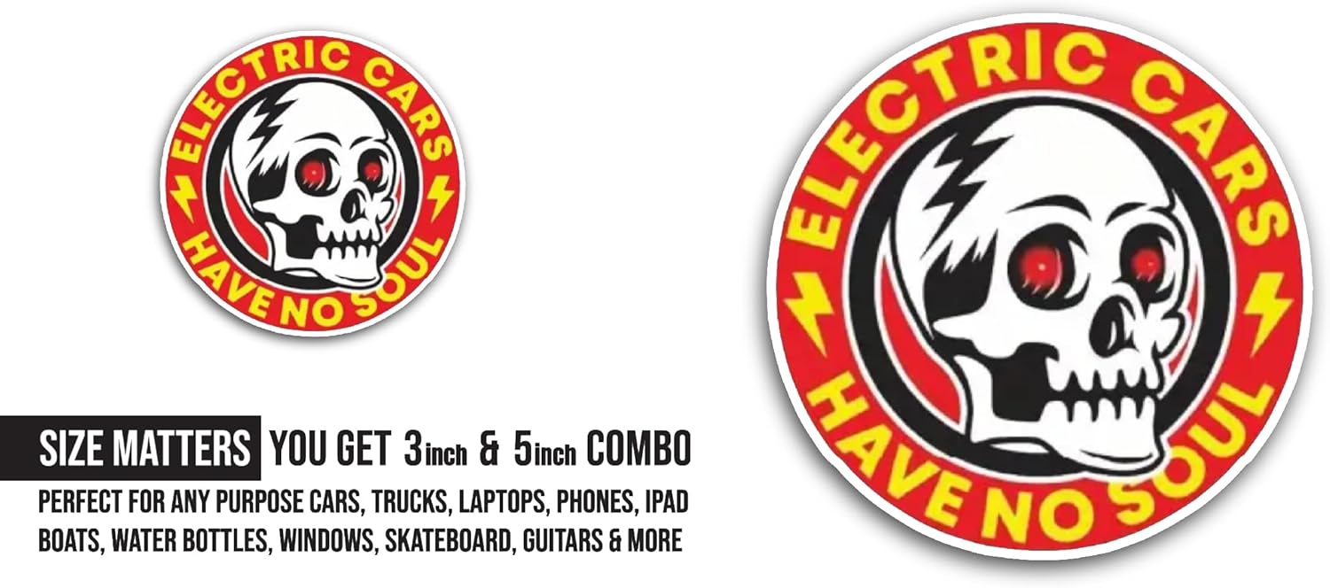 2 (Pieces) 3" and 5" Electric Cars Sticker, Waterproof Vinyl Decals for Many Purpose Like Cars, Trucks, Laptops, Phones, Windows and More