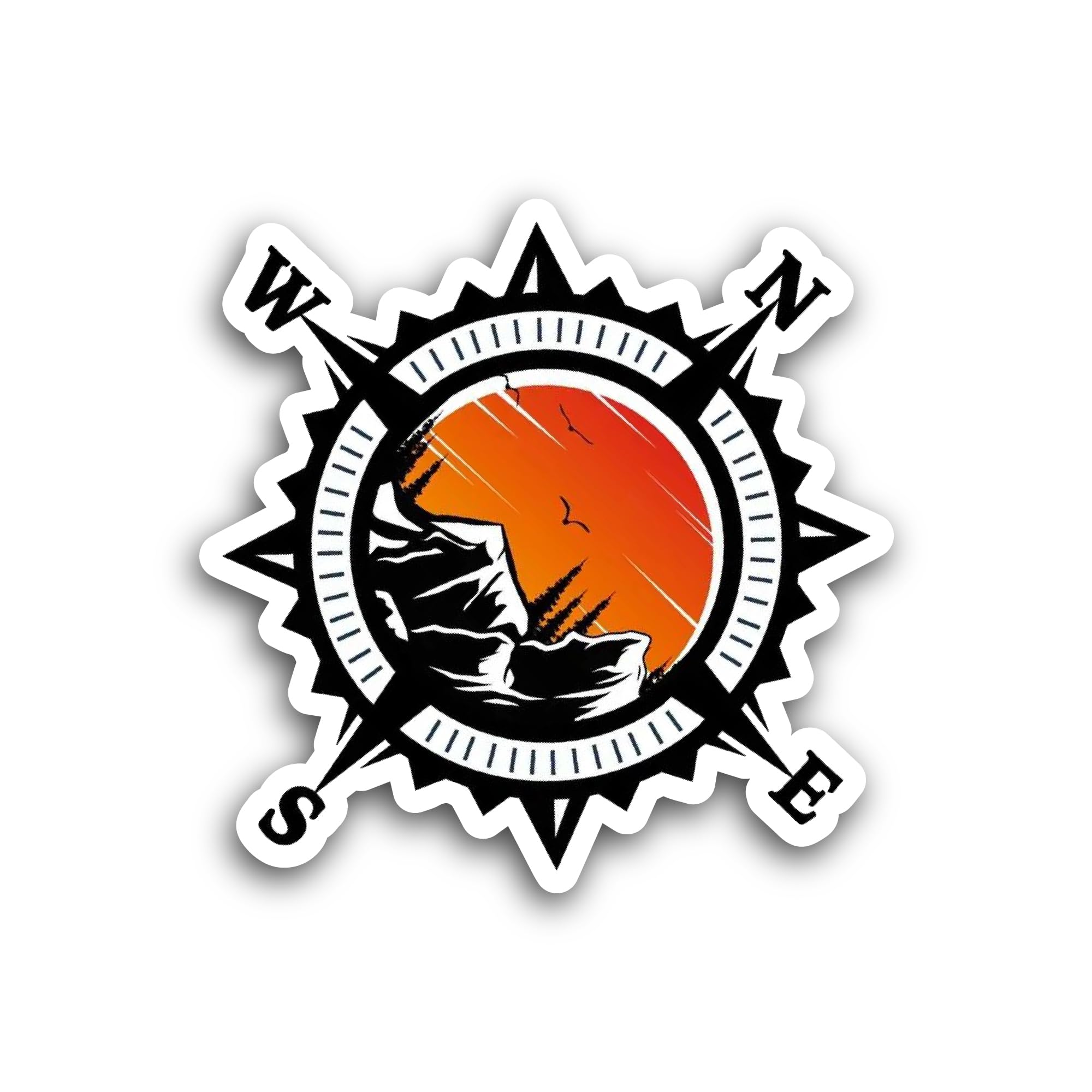2 (Pieces) 3" and 5" Mountain Sunset and Compass Sticker, Waterproof Vinyl Decals for Many Purpose L