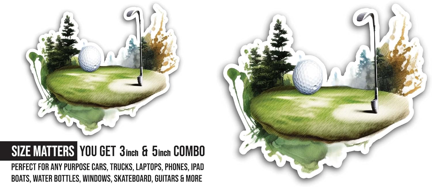 2 (Pieces) 3" and 5" Golf Stroke and Ball Sticker, Waterproof Vinyl Decals for Many Purpose Like Cars, Trucks, Laptops, Phones, Windows and More