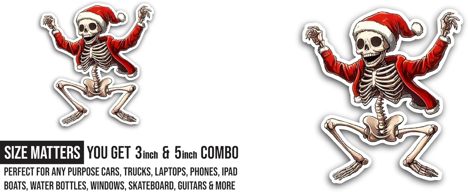 2 (Pieces) 3" and 5" Dancing Skeleton Sticker, Waterproof Vinyl Decals for Many Purpose Like Cars, Trucks, Laptops, Phones, Windows and More
