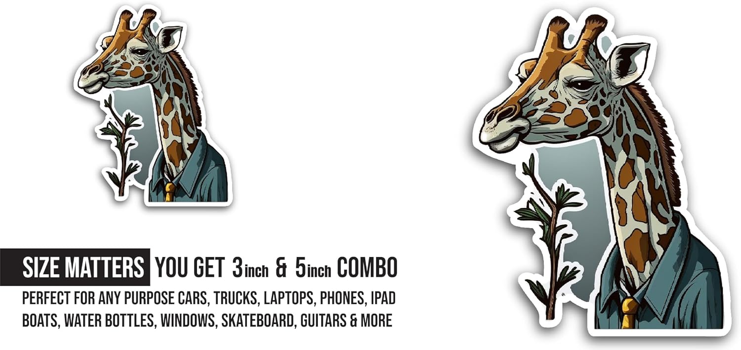 2 (Pieces) 3" and 5" Giraffe Sticker, Waterproof Vinyl Decals for Many Purpose Like Cars, Trucks, Laptops, Phones, Windows and More