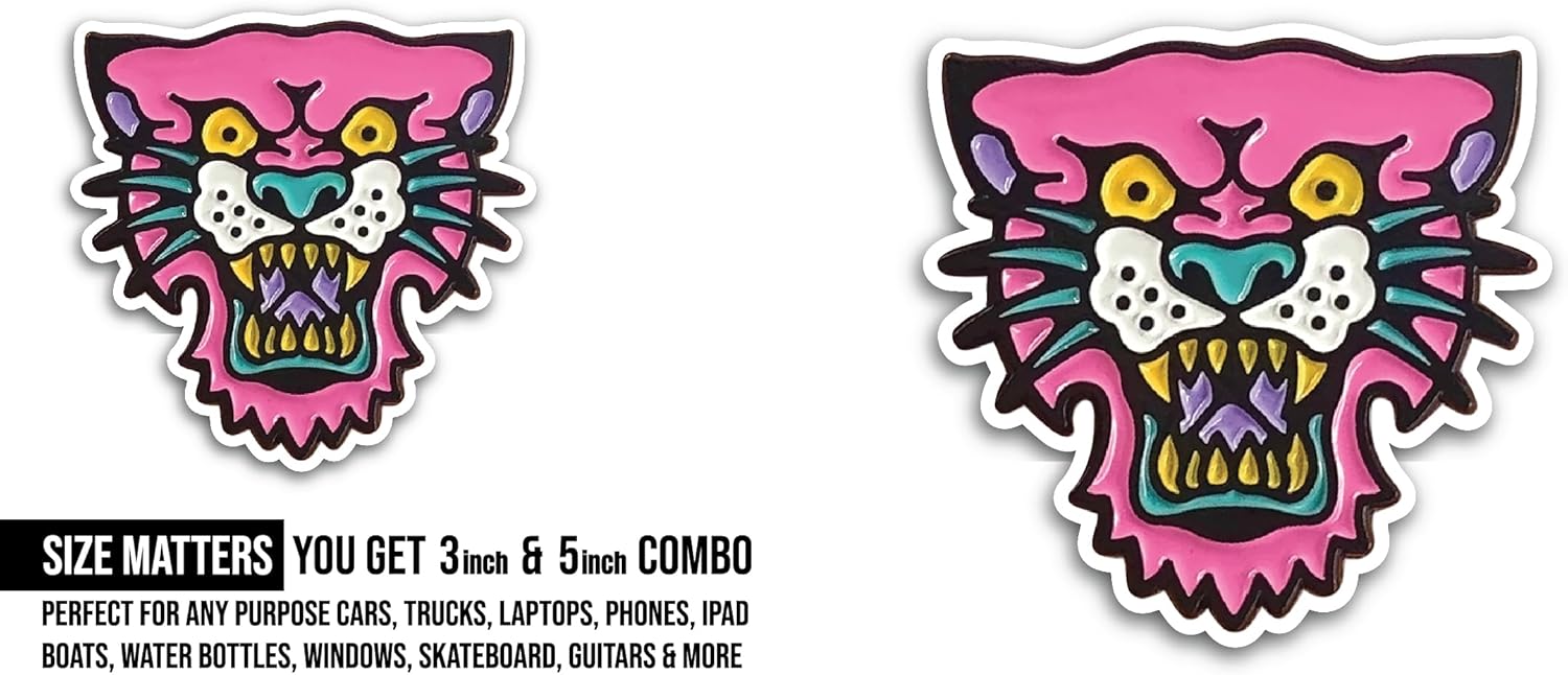 2 (Pieces) 3" and 5" Panther Face Sticker, Waterproof Vinyl Decals for Many Purpose Like Cars, Trucks, Laptops, Phones, Windows and More