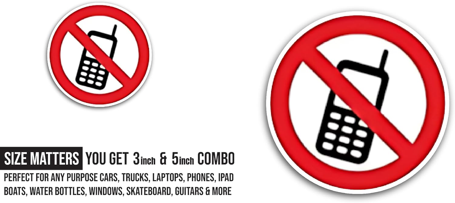 2 (Pieces) 3" and 5" Phone Not Allowed Sticker, Waterproof Vinyl Decals for Many Purpose Like Cars, Trucks, Laptops, Phones, Windows and More