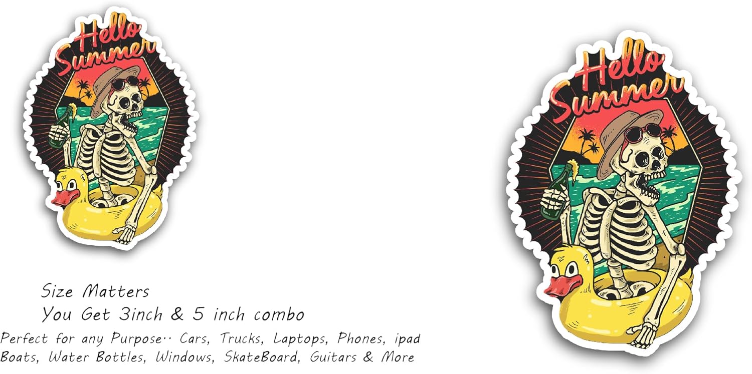 2 (Pieces) 3" and 5" Skull Decal Sticker, Waterproof Vinyl Decals for Many Purpose Like Cars, Trucks, Laptops, Phones, Windows and More