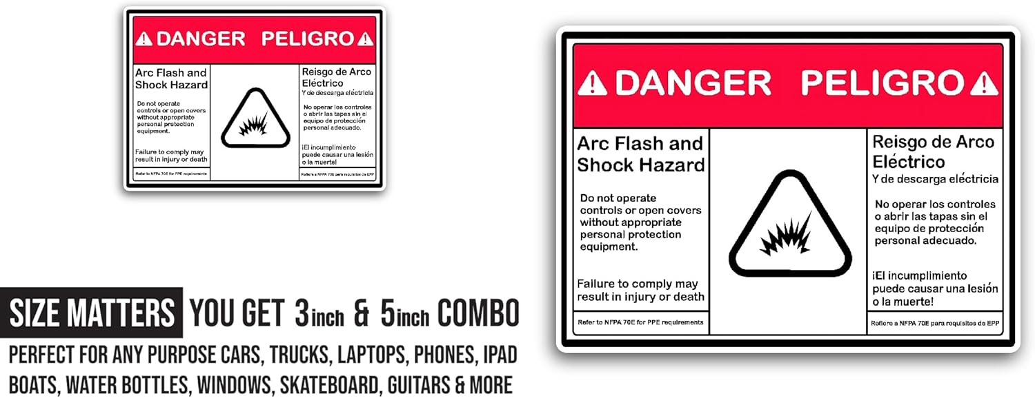 2 (Pieces) 3" and 5" Danger Peligro Sticker, Waterproof Vinyl Decals for Many Purpose Like Cars, Trucks, Laptops, Phones, Windows and More