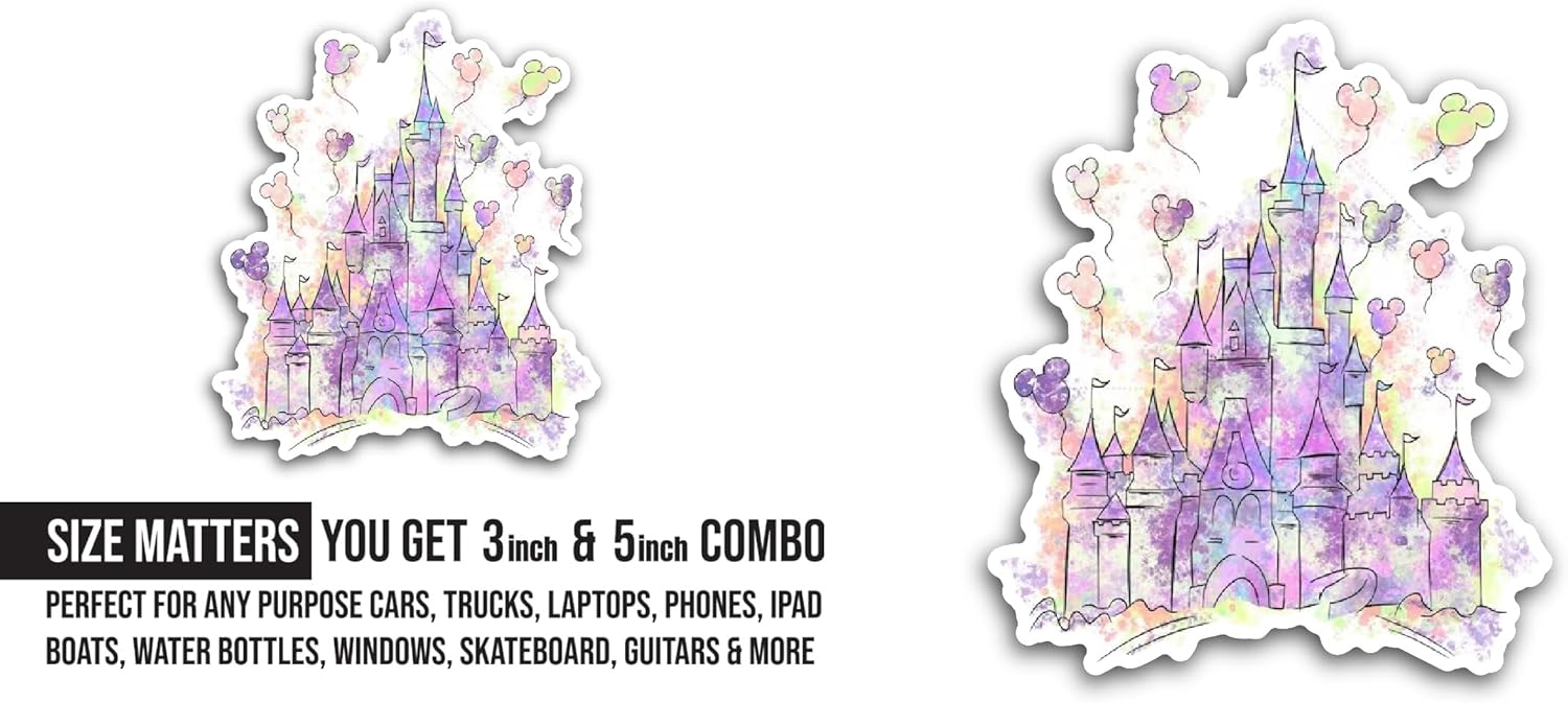 2 (Pieces) 3" and 5" Castle Art Sticker, Waterproof Vinyl Decals for Many Purpose Like Cars, Trucks, Laptops, Phones, Windows and More
