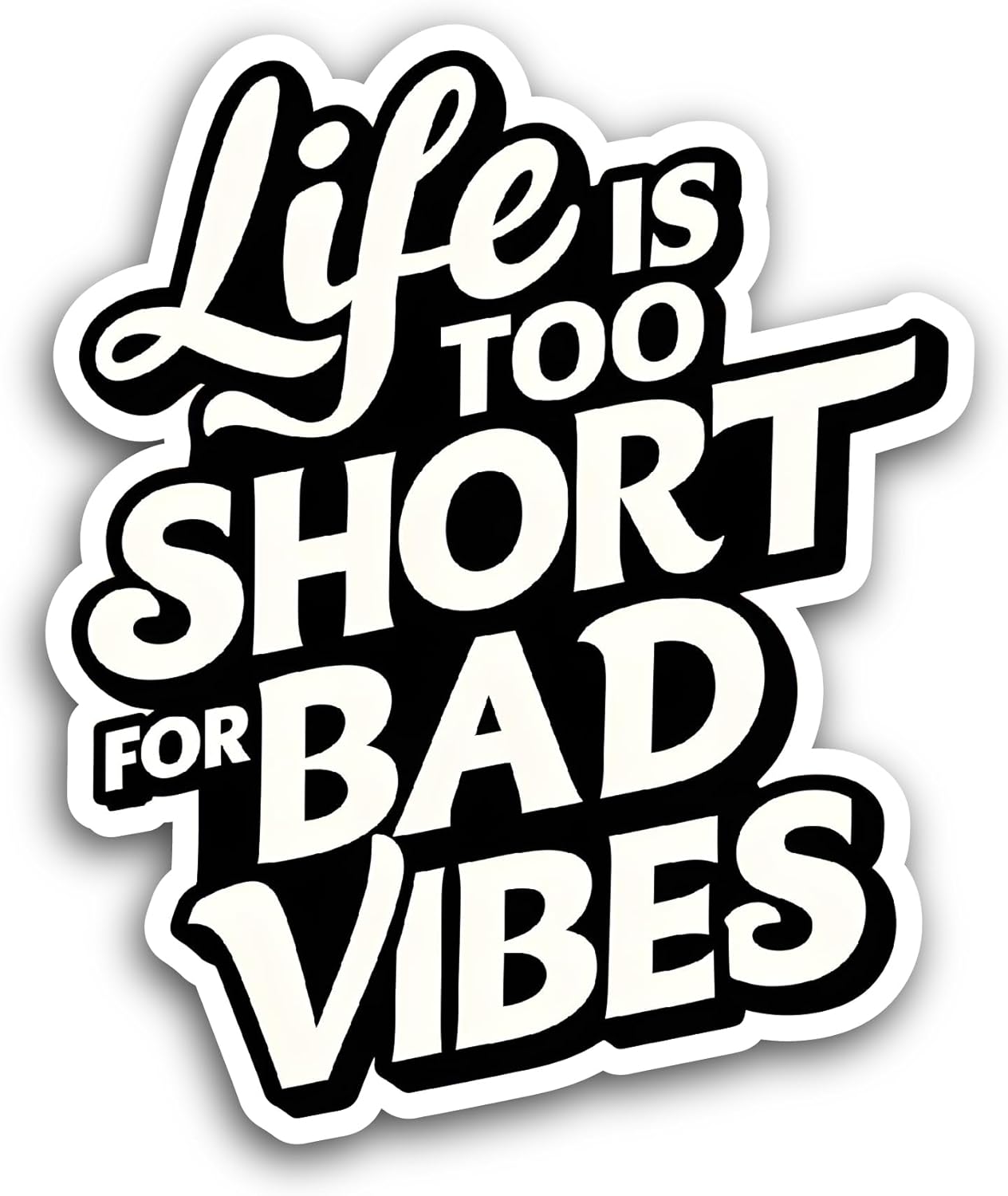 2 (Pieces) 3" and 5" Black and White Text Sticker, Waterproof Vinyl Decals for Many Purpose Like Cars, Trucks, Laptops, Phones, Windows and More