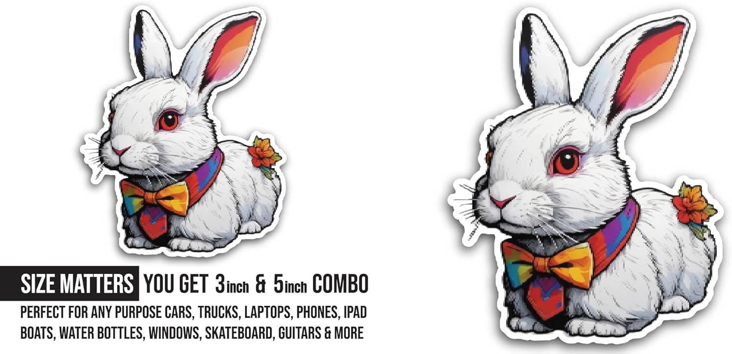 2 (Pieces) 3" and 5" Cute Rabbit Sticker, Waterproof Vinyl Decals for Many Purpose Like Cars, Trucks, Laptops, Phones, Windows and More