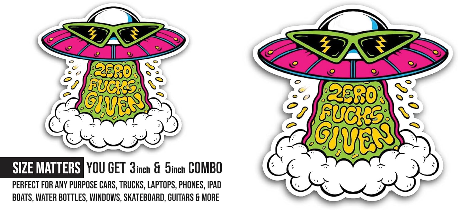 2 (Pieces) 3" and 5" Zero Fucks Given Sticker, Waterproof Vinyl Decals for Many Purpose Like Cars, Trucks, Laptops, Phones, Windows and More