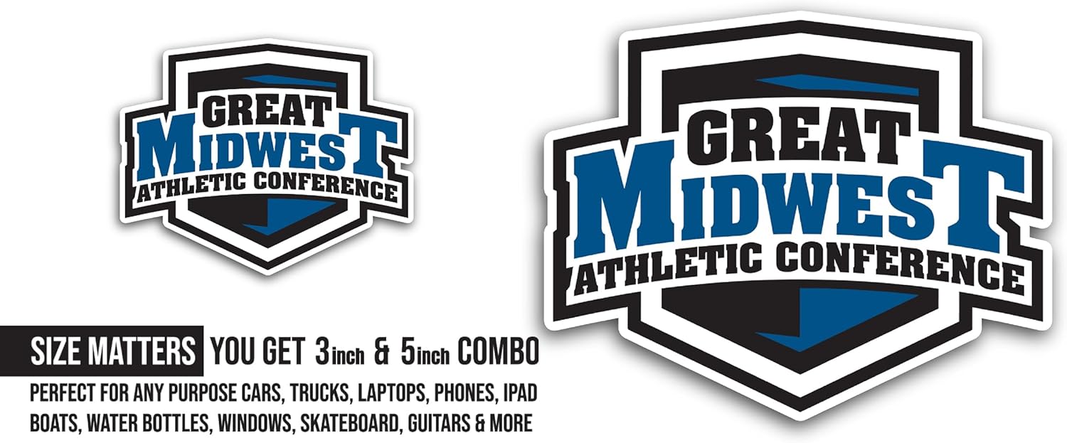 2 (Pieces) 3" and 5" Great Midwest Athletic C0nference Sticker, Waterproof Vinyl Decals for Many Purpose Like Cars, Trucks, Laptops, Phones, Windows and More