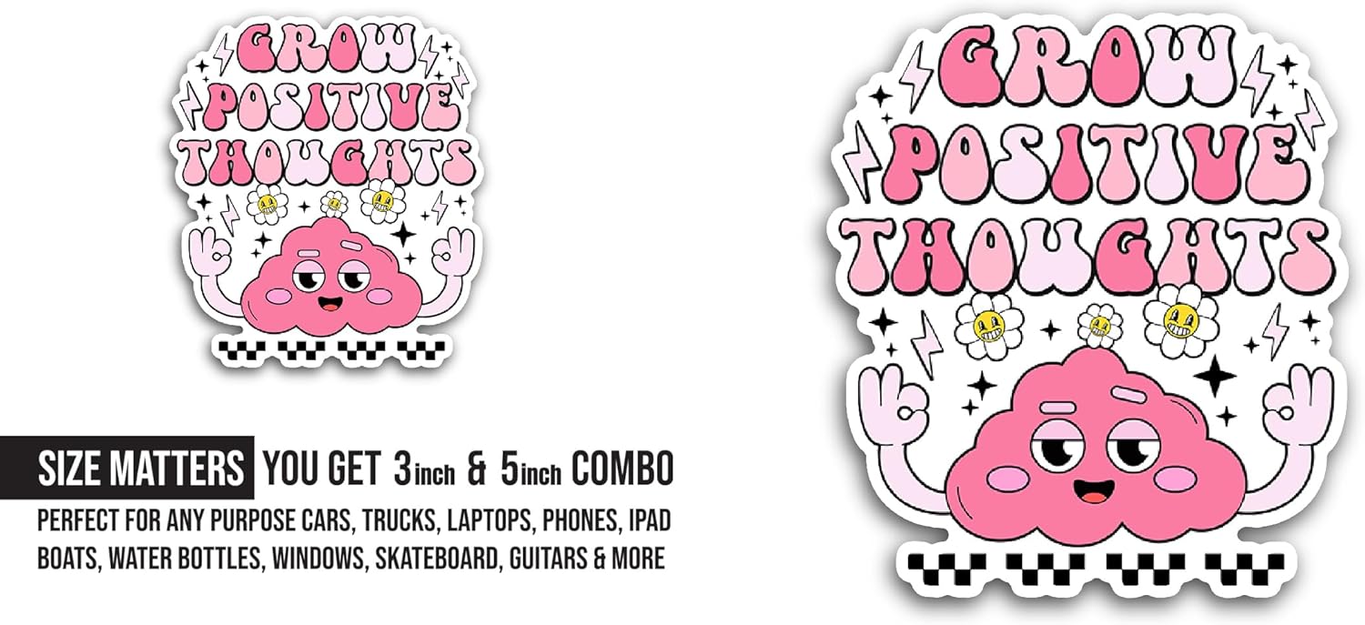 2 (Pieces) 3" and 5" Grow Positive Text Sticker, Waterproof Vinyl Decals for Many Purpose Like Cars, Trucks, Laptops, Phones, Windows and More