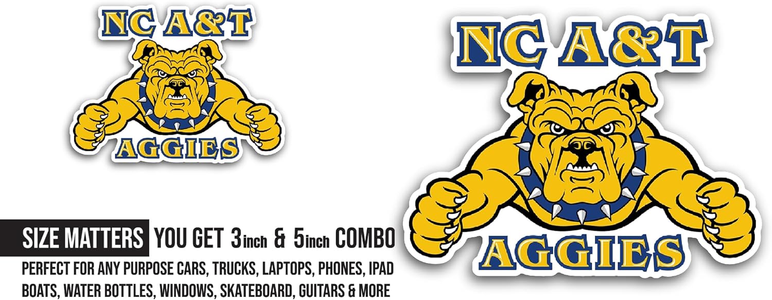 2 (Pieces) 3" and 5" North Caro0ina A&T Aggies Sticker, Waterproof Vinyl Decals for Many Purpose Like Cars, Trucks, Laptops, Phones, Windows and More
