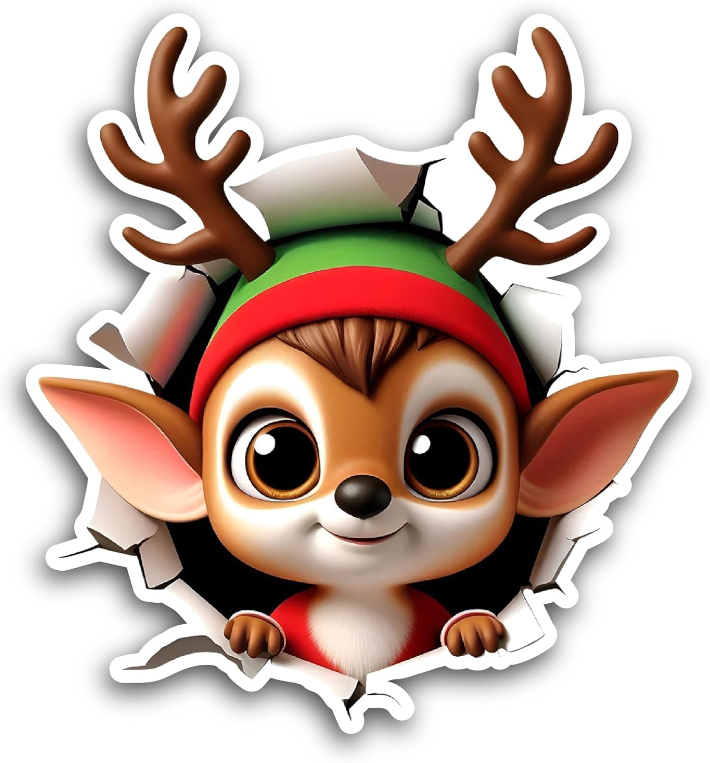 2 (Pieces) 3" and 5" Christmas Reindeer Sticker, Waterproof Vinyl Decals for Many Purpose Like Cars, Trucks, Laptops, Phones, Windows and More