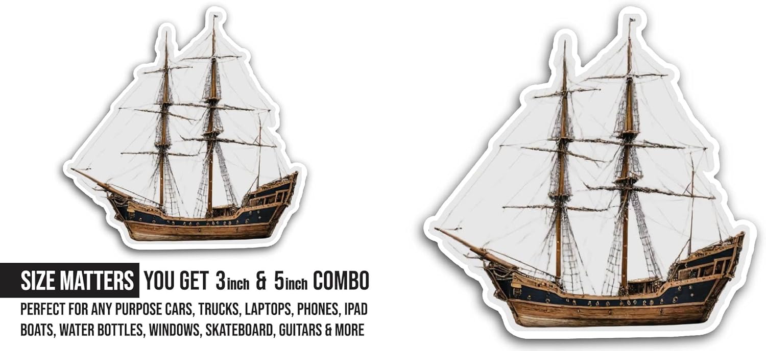 2 (Pieces) 3" and 5" Ship Sticker, Waterproof Vinyl Decals for Many Purpose Like Cars, Trucks, Laptops, Phones, Windows and More