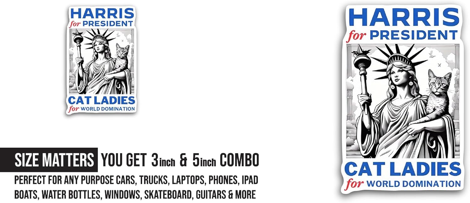 2 (Pieces) 3" and 5" Cat Ladies Sticker, Waterproof Vinyl Decals for Many Purpose Like Cars, Trucks, Laptops, Phones, Windows and More