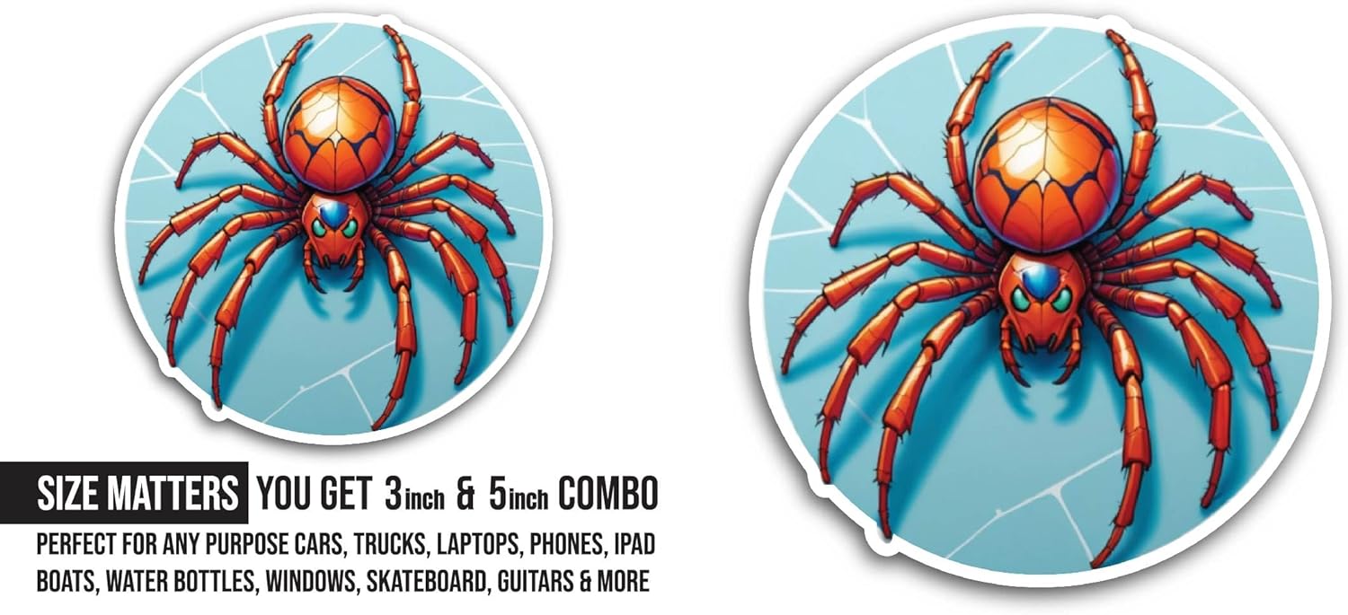 2 (Pieces) 3" and 5" Red Spider Sticker, Waterproof Vinyl Decals for Many Purpose Like Cars, Trucks, Laptops, Phones, Windows and More