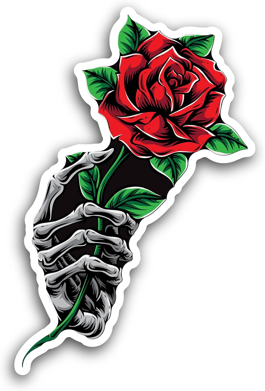 2 (Pieces) 3" and 5" Skeloton Holding Rose Sticker, Waterproof Vinyl Decals for Many Purpose Like Cars, Trucks, Laptops, Phones, Windows and More
