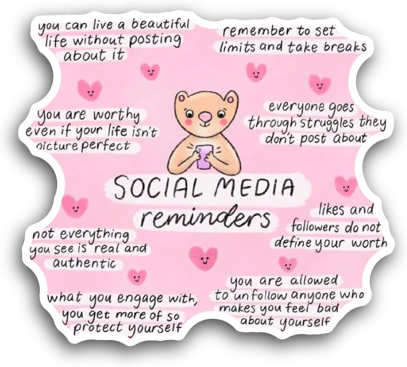 2 (Pieces) 3" and 5" Social Media Reminders Sticker, Waterproof Vinyl Decals for Many Purpose Like Cars, Trucks, Laptops, Phones, Windows and More