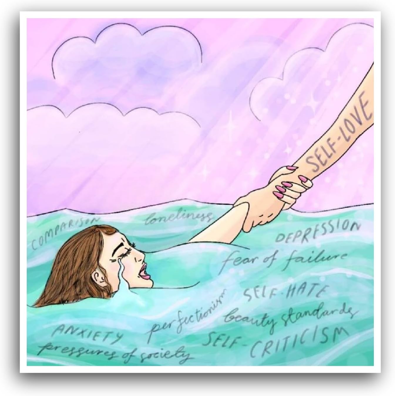 2 (Pieces) 3" and 5" Woman Drowning Sticker, Waterproof Vinyl Decals for Many Purpose Like Cars, Trucks, Laptops, Phones, Windows and More