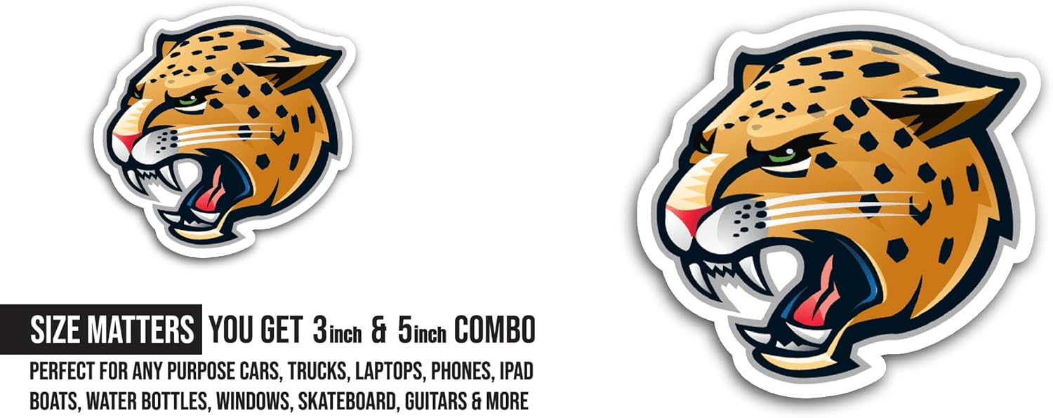 2 (Pieces) 3" and 5" Wild Roaring Jaguar Sticker, Waterproof Vinyl Decals for Many Purpose Like Cars, Trucks, Laptops, Phones, Windows and More