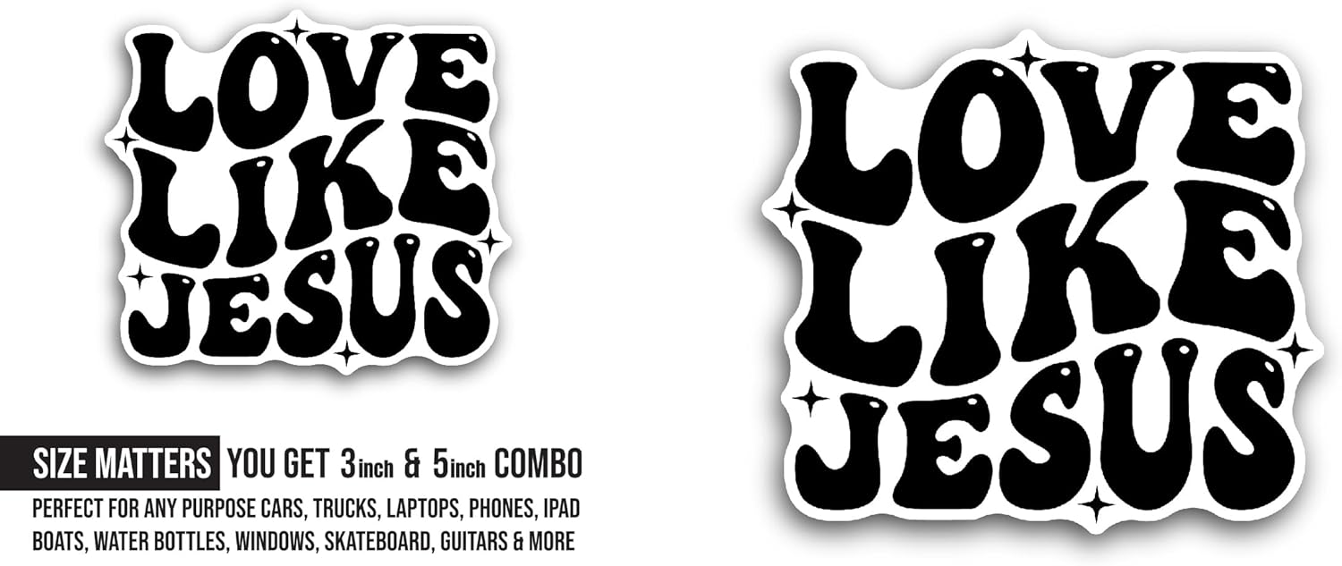 2 (Pieces) 3" and 5" Love Like Jesus Text Sticker, Waterproof Vinyl Decals for Many Purpose Like Cars, Trucks, Laptops, Phones, Windows and More
