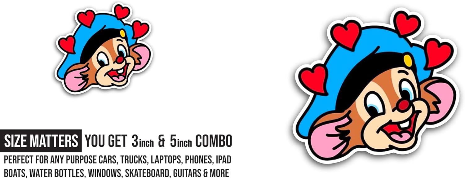 2 (Pieces) 3" and 5" Fievel Character Sticker, Waterproof Vinyl Decals for Many Purpose Like Cars, Trucks, Laptops, Phones, Windows and More