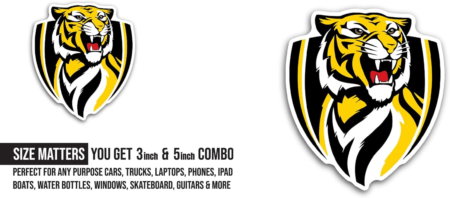 2 (Pieces) 3" and 5" Richm0nd Tigers Logo Decal Sticker, Waterproof Vinyl Decals for Many Purpose Like Cars, Trucks, Laptops, Phones, Windows and More