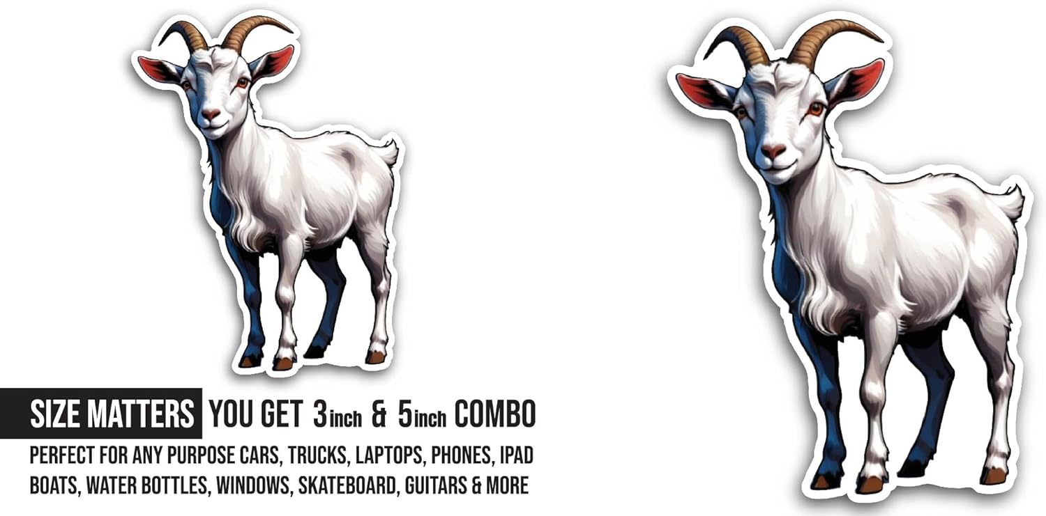 2 (Pieces) 3" and 5" Cute Goat Sticker, Waterproof Vinyl Decals for Many Purpose Like Cars, Trucks, Laptops, Phones, Windows and More