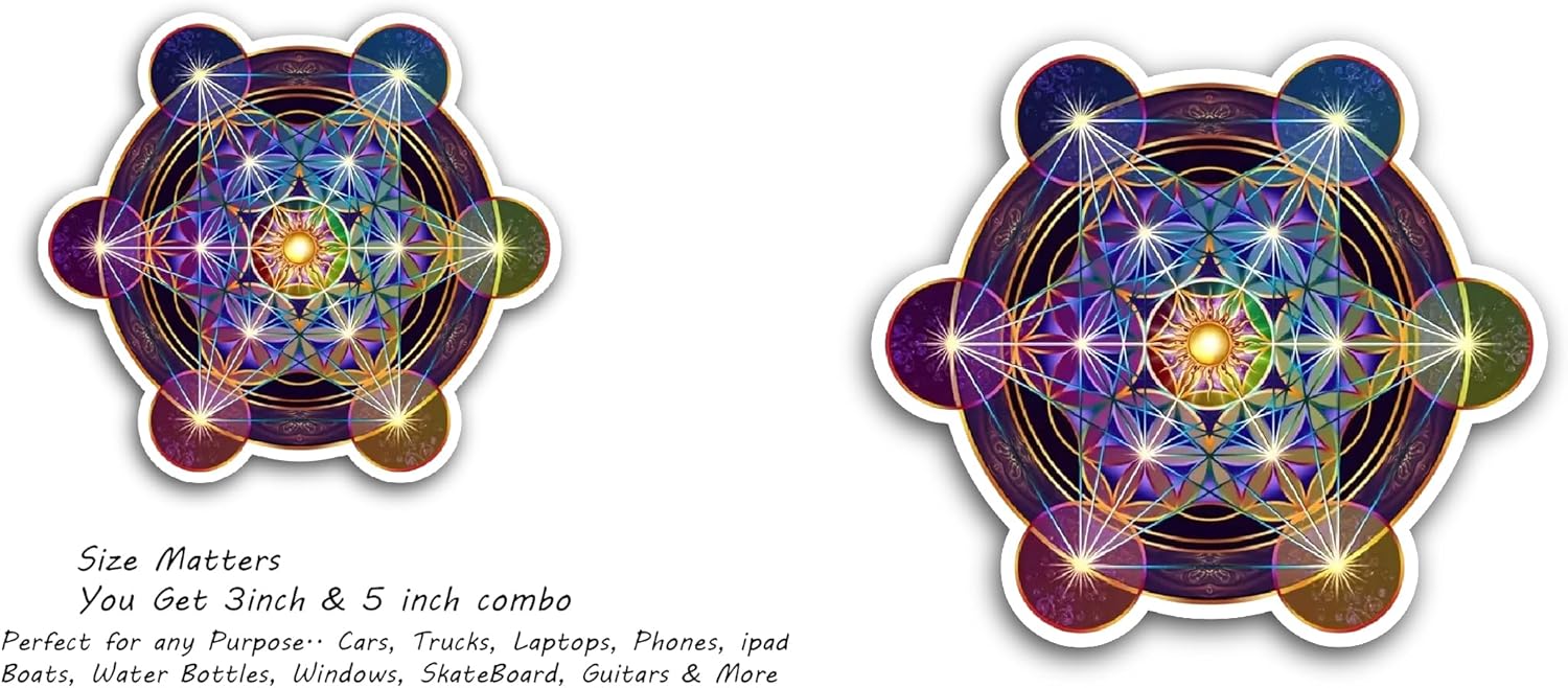 2 (Pieces) 3" and 5" Metatron Cube Sticker, Waterproof Vinyl Decals for Many Purpose Like Cars, Trucks, Laptops, Phones, Windows and More