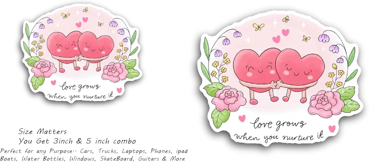 2 (Pieces) 3" and 5" Love Heart Couple Cartoon Sticker, Waterproof Vinyl Decals for Many Purpose Like Cars, Trucks, Laptops, Phones, Windows and More