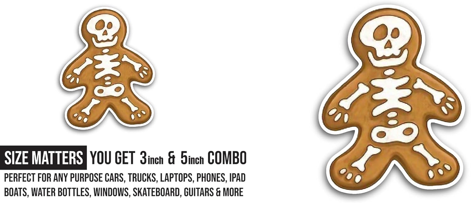 2 (Pieces) 3" and 5" Skeleton Cookies Sticker, Waterproof Vinyl Decals for Many Purpose Like Cars, Trucks, Laptops, Phones, Windows and More