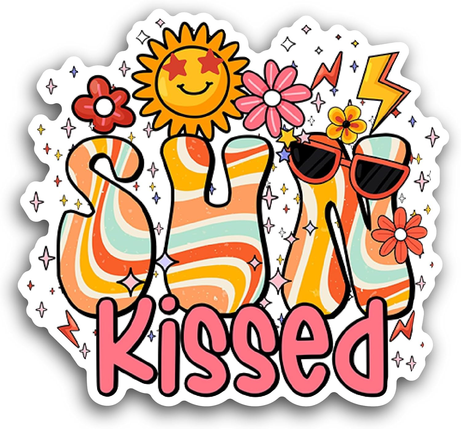 2 (Pieces) 3" and 5'' Sun Kissed Sticker, Waterproof Vinyl Decals for Many Purpose Like Cars, Trucks, Laptops, Phones, Windows and More