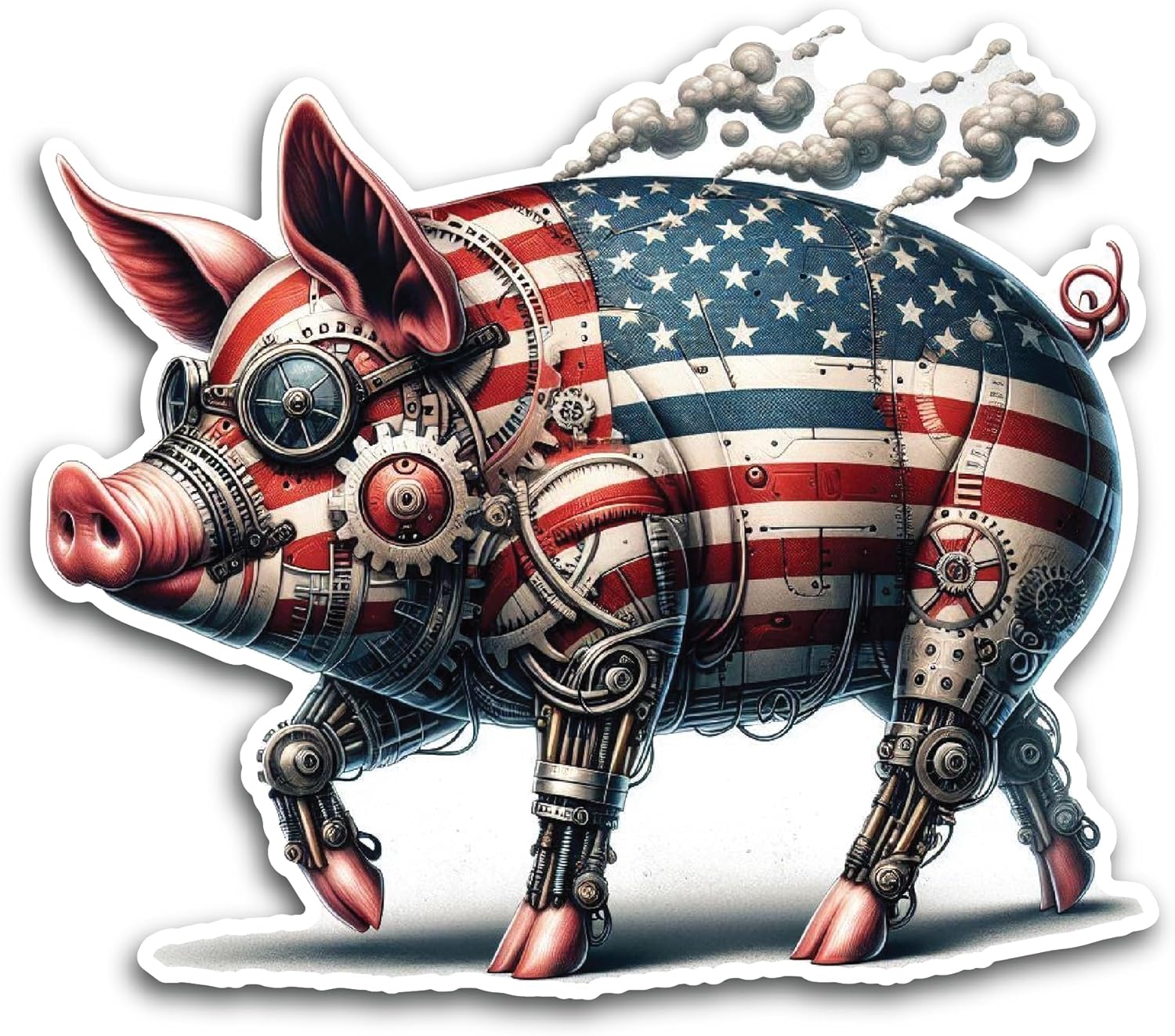 2 (Pieces) 3" and 5" Pig in American Flag Colour Design Decal Sticker,Waterproof Vinyl Decals for Many Purpose Like Cars, Trucks, Laptops, Phones, Windows and More