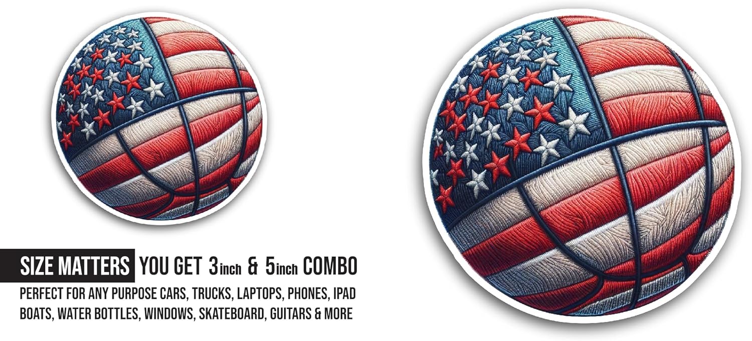 2 (Pieces) 3" and 5" Basketball Amarican Flag Sticker, Waterproof Vinyl Decals for Many Purpose Like Cars, Trucks, Laptops, Phones, Windows and More