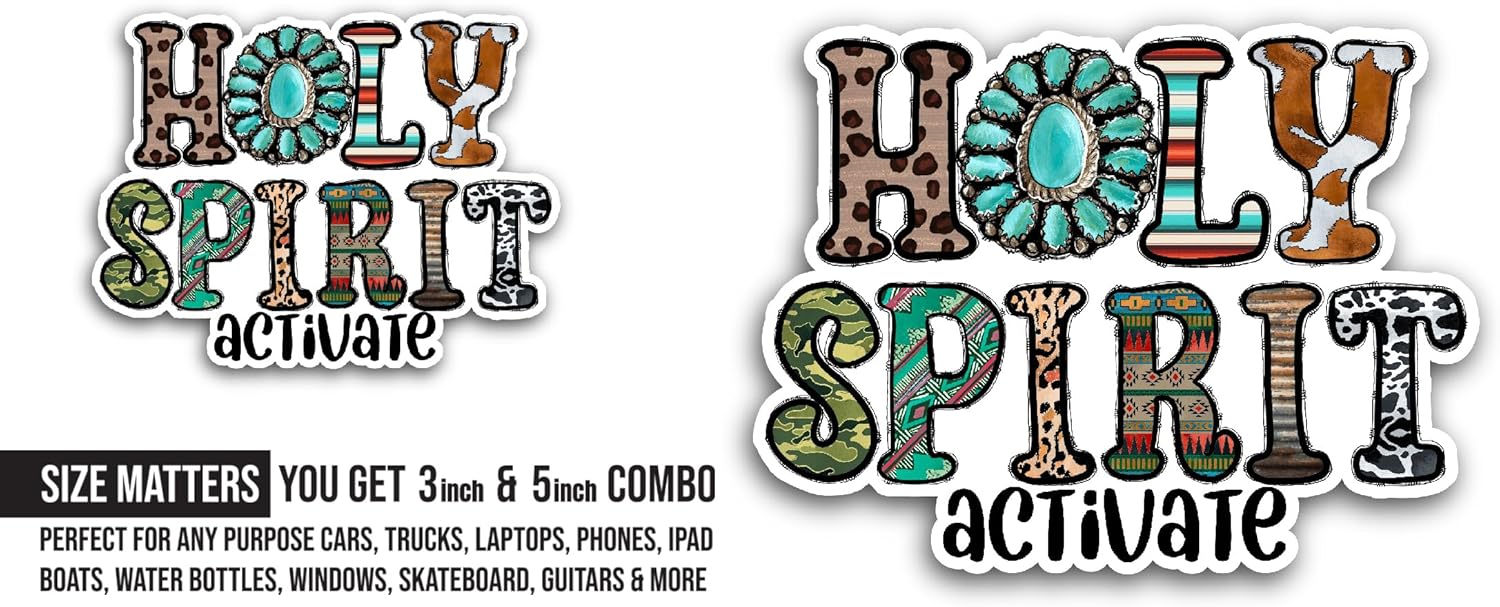 2 (Pieces) 3" and 5" Holy Spirit Activate Sticker, Waterproof Vinyl Decals for Many Purpose Like Cars, Trucks, Laptops, Phones, Windows and More