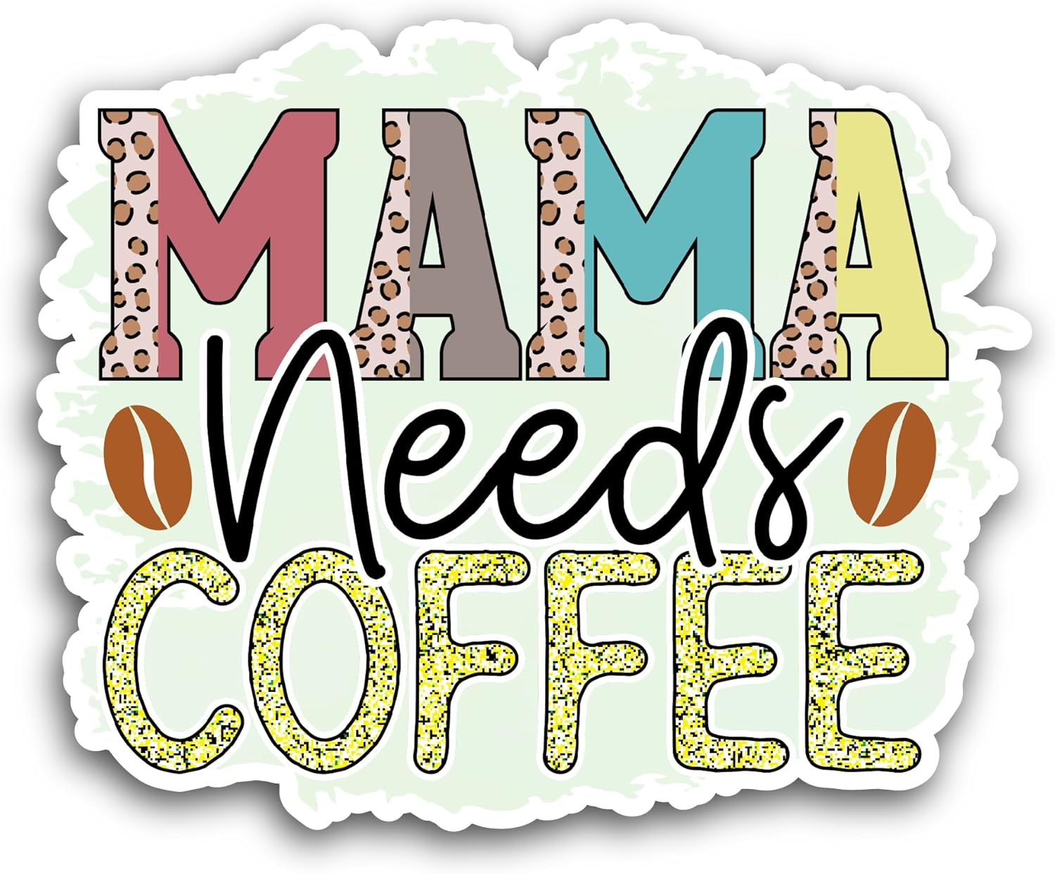 2 (Pieces) 3" and 5" Mama Needs Coffee Text Sticker, Waterproof Vinyl Decals for Many Purpose Like Cars, Trucks, Laptops, Phones, Windows and More